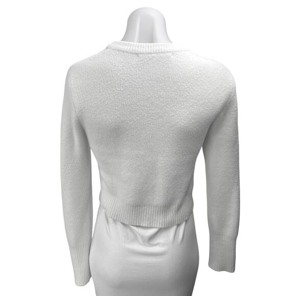 Zara Women's White Long Sleeve Crew Neck Knit Cozy Cropped Sweater Top Size M - Picture 2 of 4